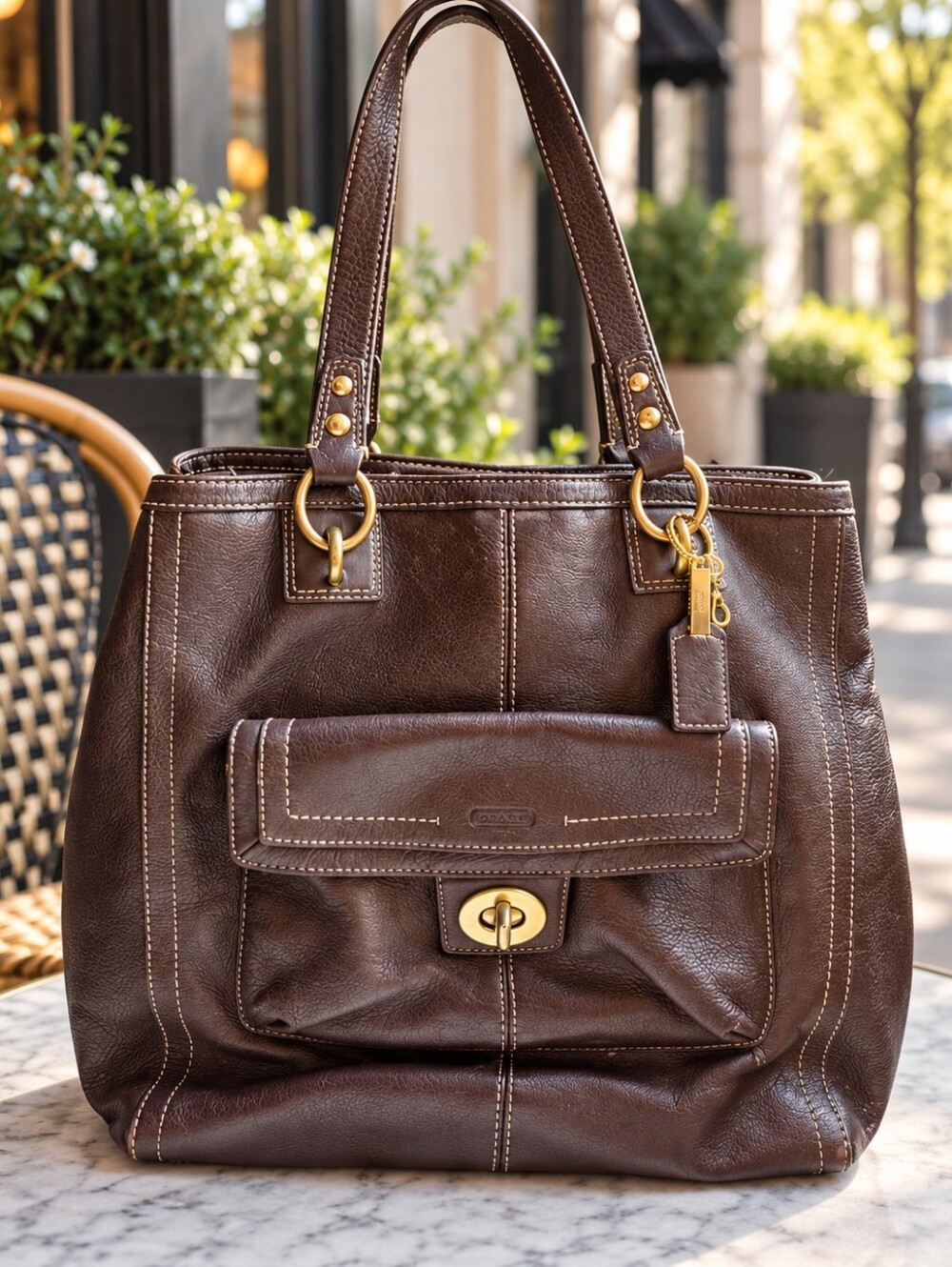Vintage Coach Penelope Classic Brown Leather Tote Turnlock Shoulder Bag Rare Y2K